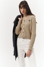 Crest Logo Cable Cardigan In Begie