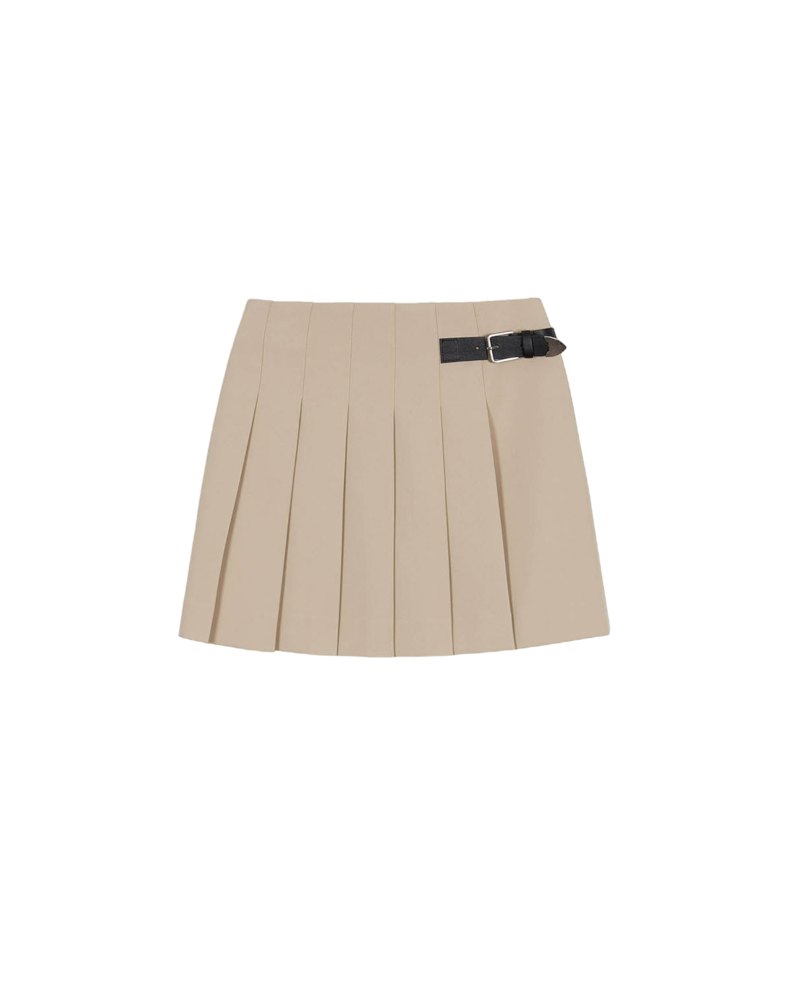 Belt Pleats Skirt In Beige