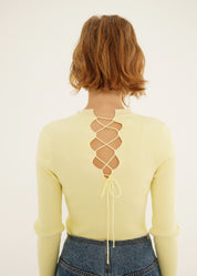 Back String Knit Top In Yellow