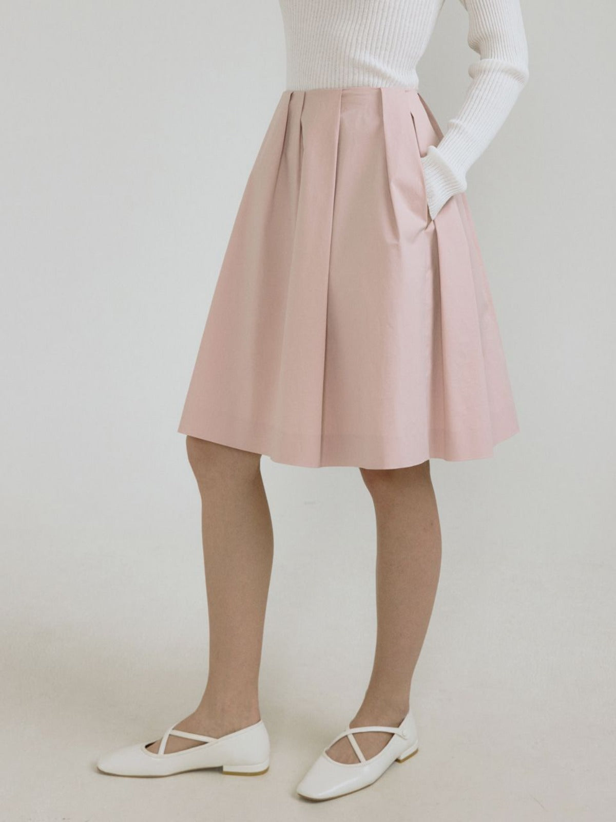 淺粉色不平衡褶邊裙