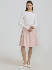 淺粉色不平衡褶邊裙