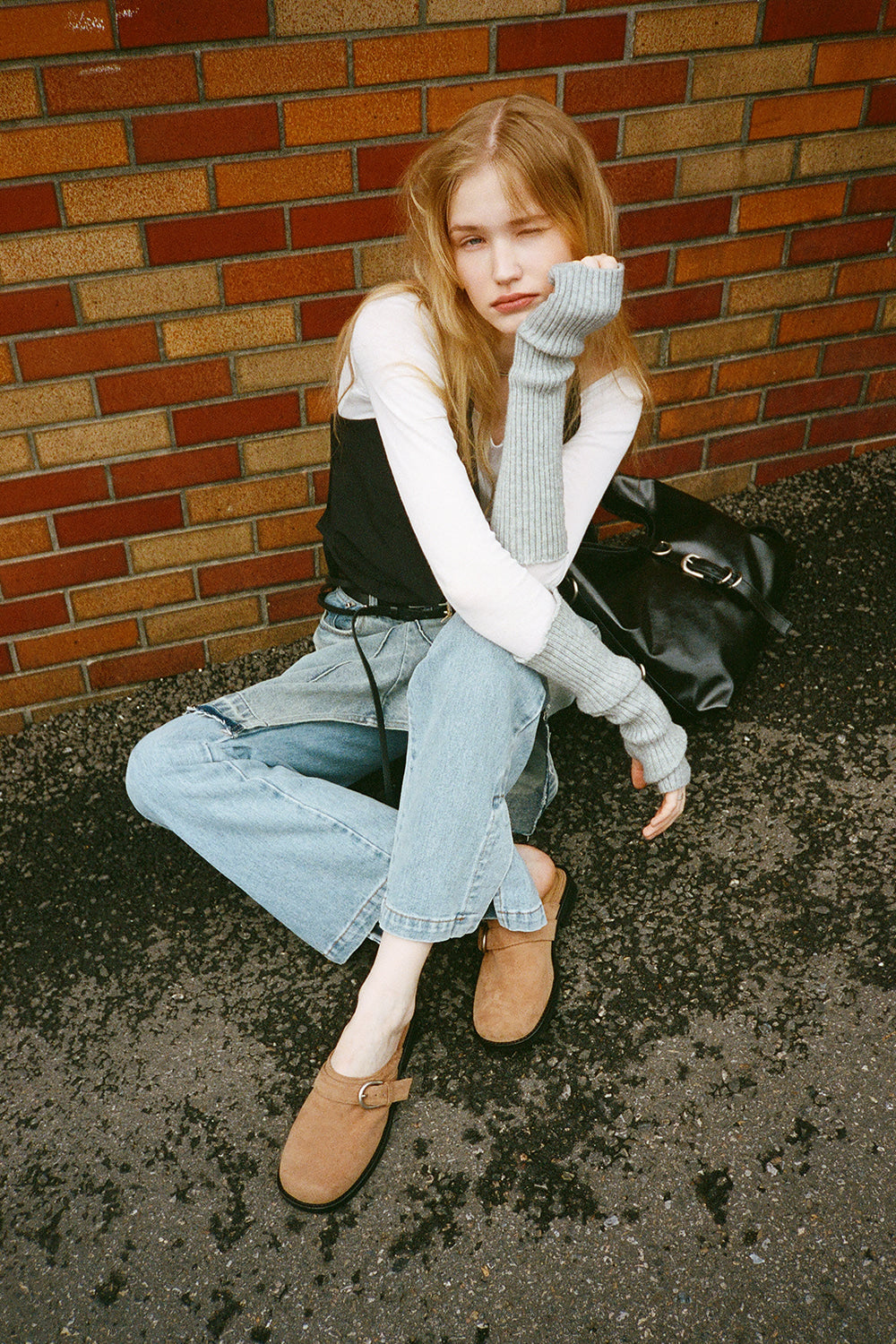 Slim Buckle Mules In Beige