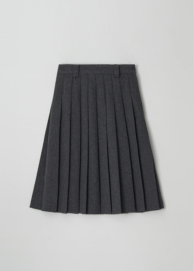 Wool Pleated Midi Skirt In Charcoal