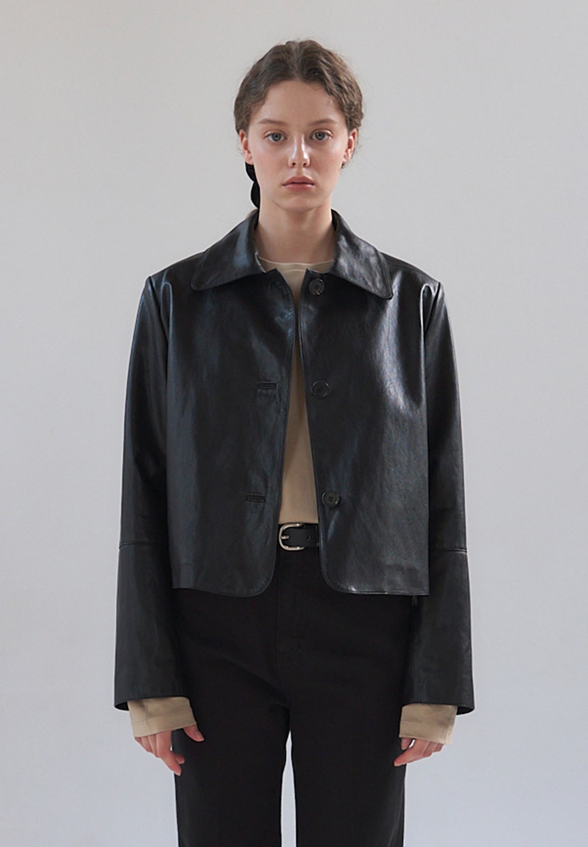 Short Leather Blouson In Black - STORiES Hong Kong