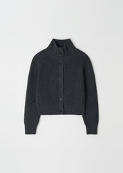 Wool High-neck Knit Cardigan In Charcoal