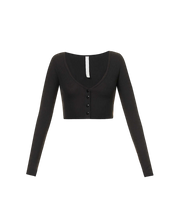 Ribbed Cropped Whisper Cardigan In Black
