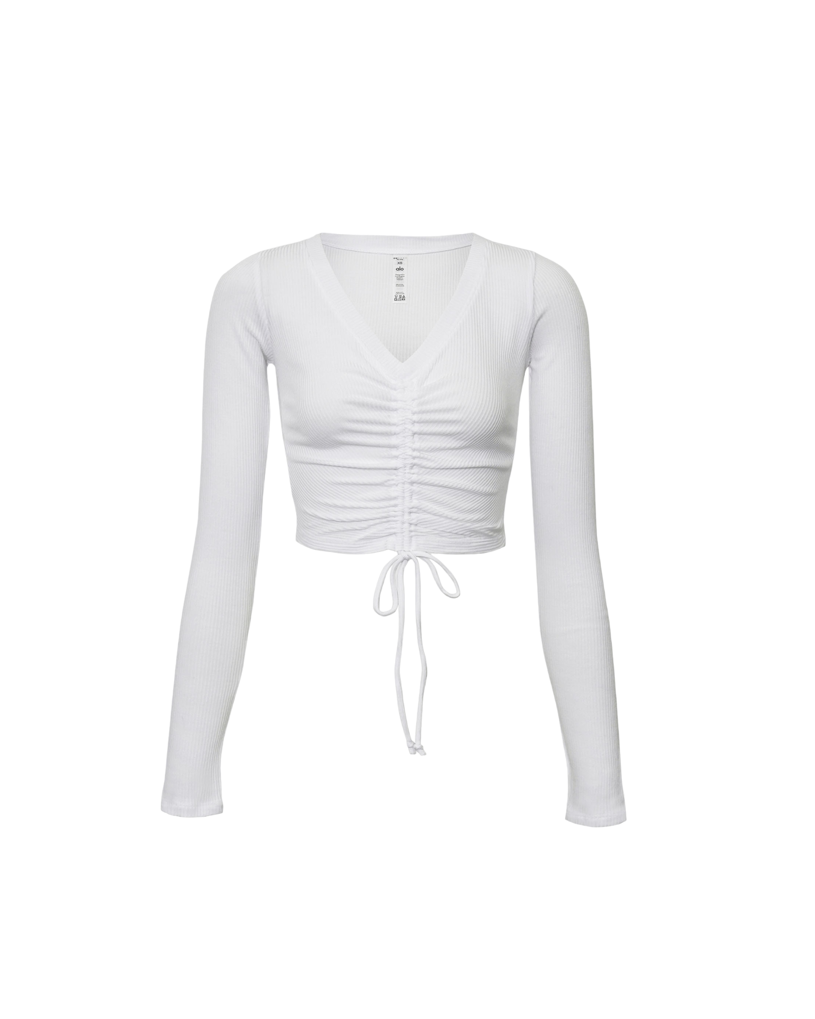 Ribbed Cinch Cropped Long Sleeve In White