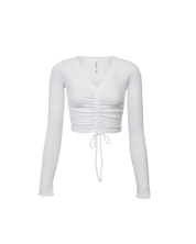Ribbed Cinch Cropped Long Sleeve In White