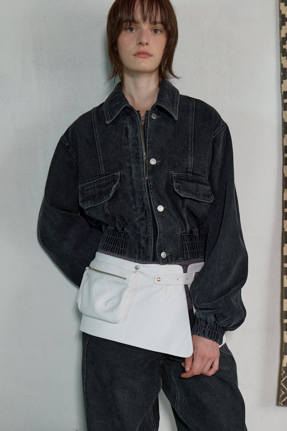 Faux Leather Pocket Belt Skirt In White