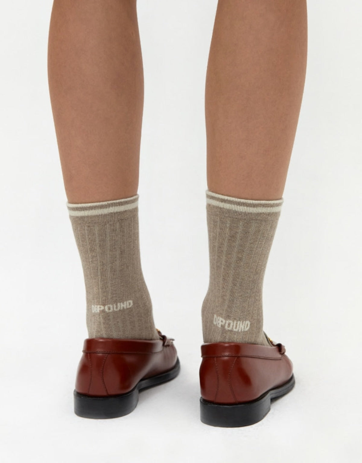 混色棕色標誌條紋襪子