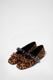 Buckle Strap Ballerina Flat In Leopard