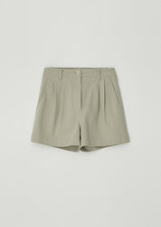 Two Tuck Cotton Half Pants In Light Khaki