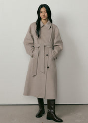 Handmade Cashmere Belted Coat In Ash Brown