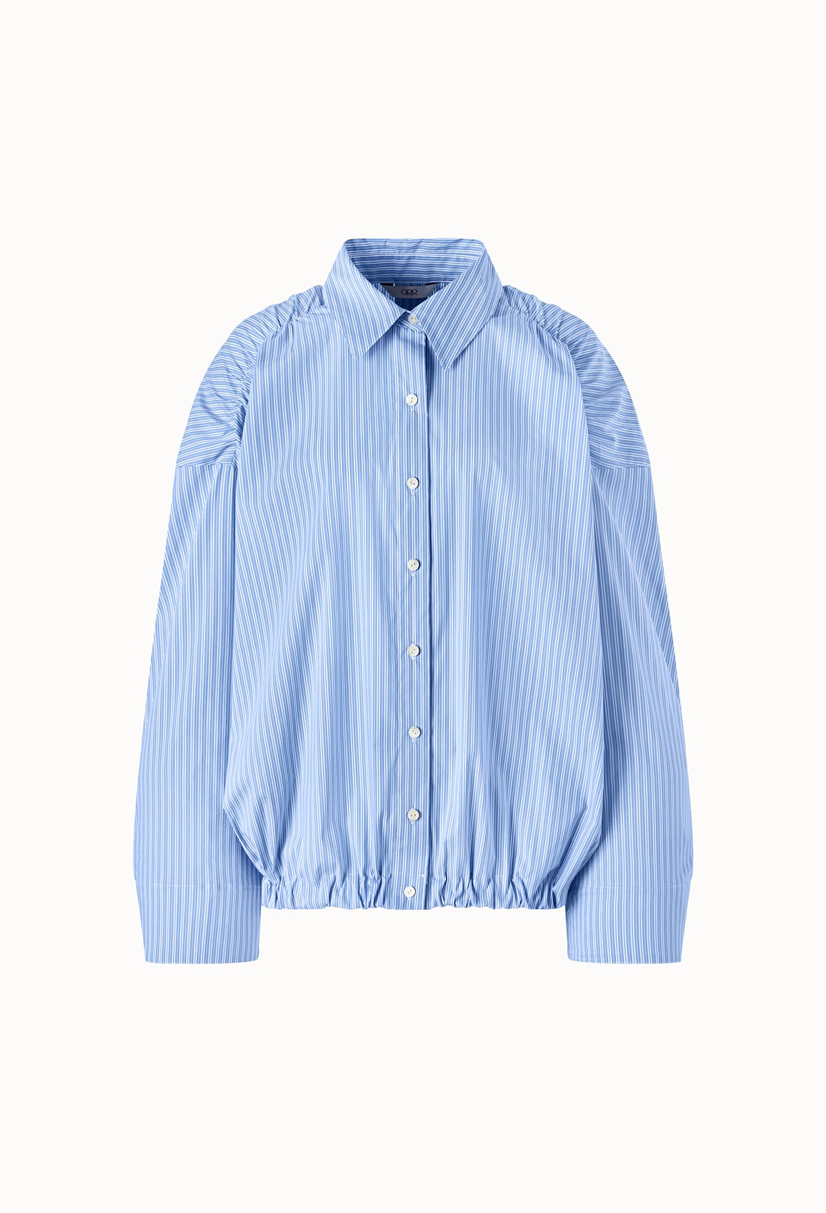Back Slit Drawstring-hem Shirt In Striped Blue
