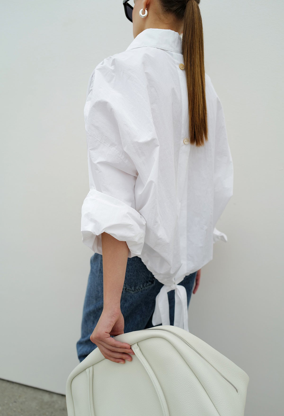 Back Slit Drawstring-hem Shirt In White
