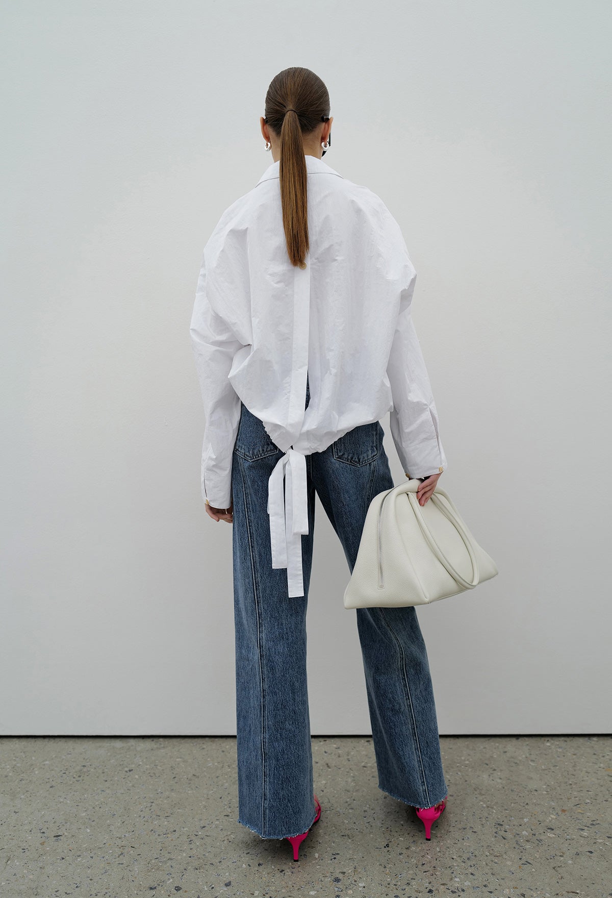 Back Slit Drawstring-hem Shirt In White
