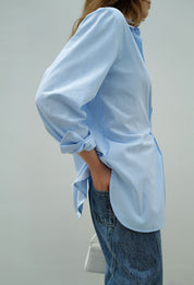 Back Slit Wrap Shirt In Light Blue