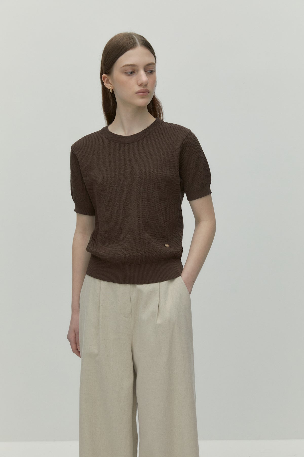 Basic Half Sleeve Knit In Brown