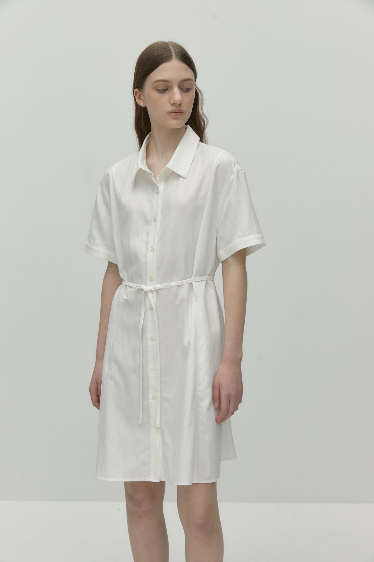 Belted Shirt Dress In Ivory