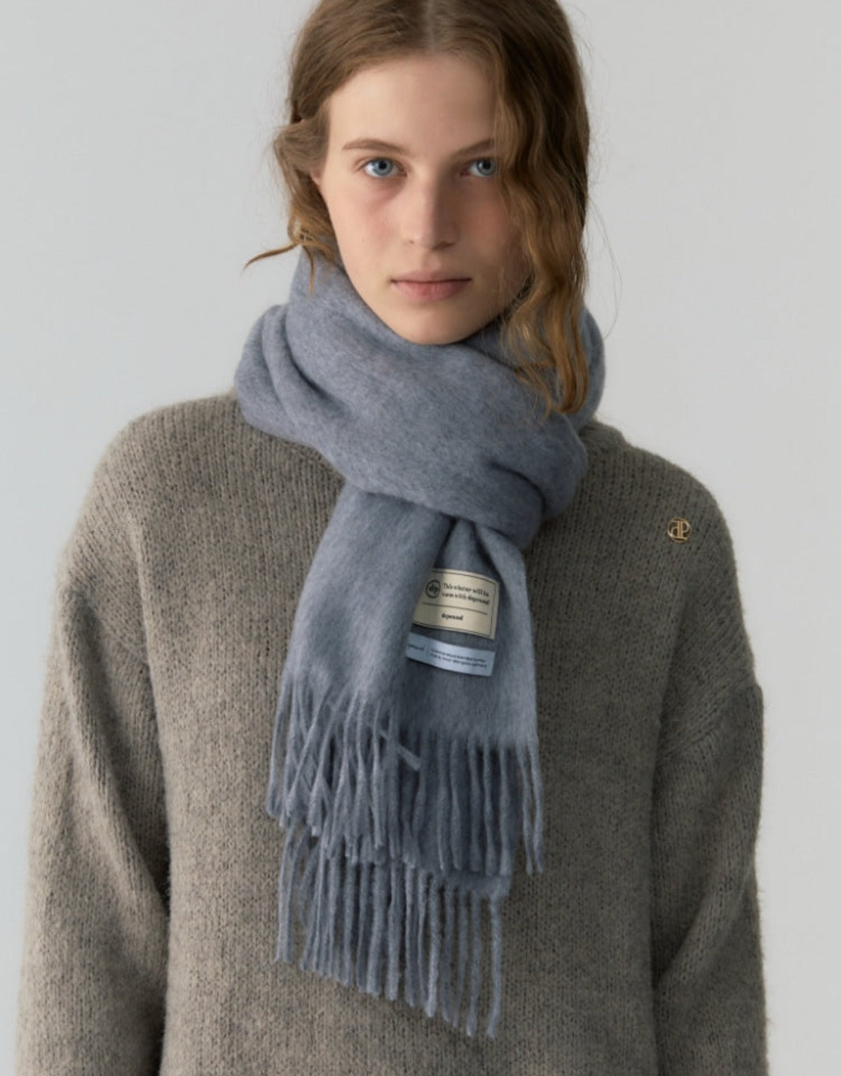 Cashmere Wool Blended Muffler In Gray