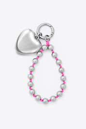 Heart And Ball Strap Keyring In Neon Pink