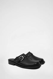 Slim Buckle Mules In Black