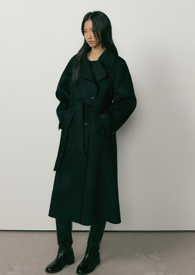 Handmade Cashmere Belted Coat In Black