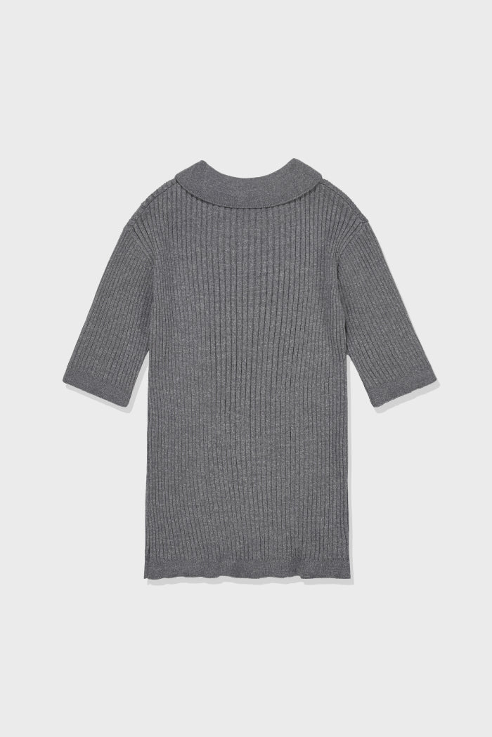 New Classic Polo Knit Top In Gray