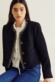 Classic Tweed Button Jacket In Black