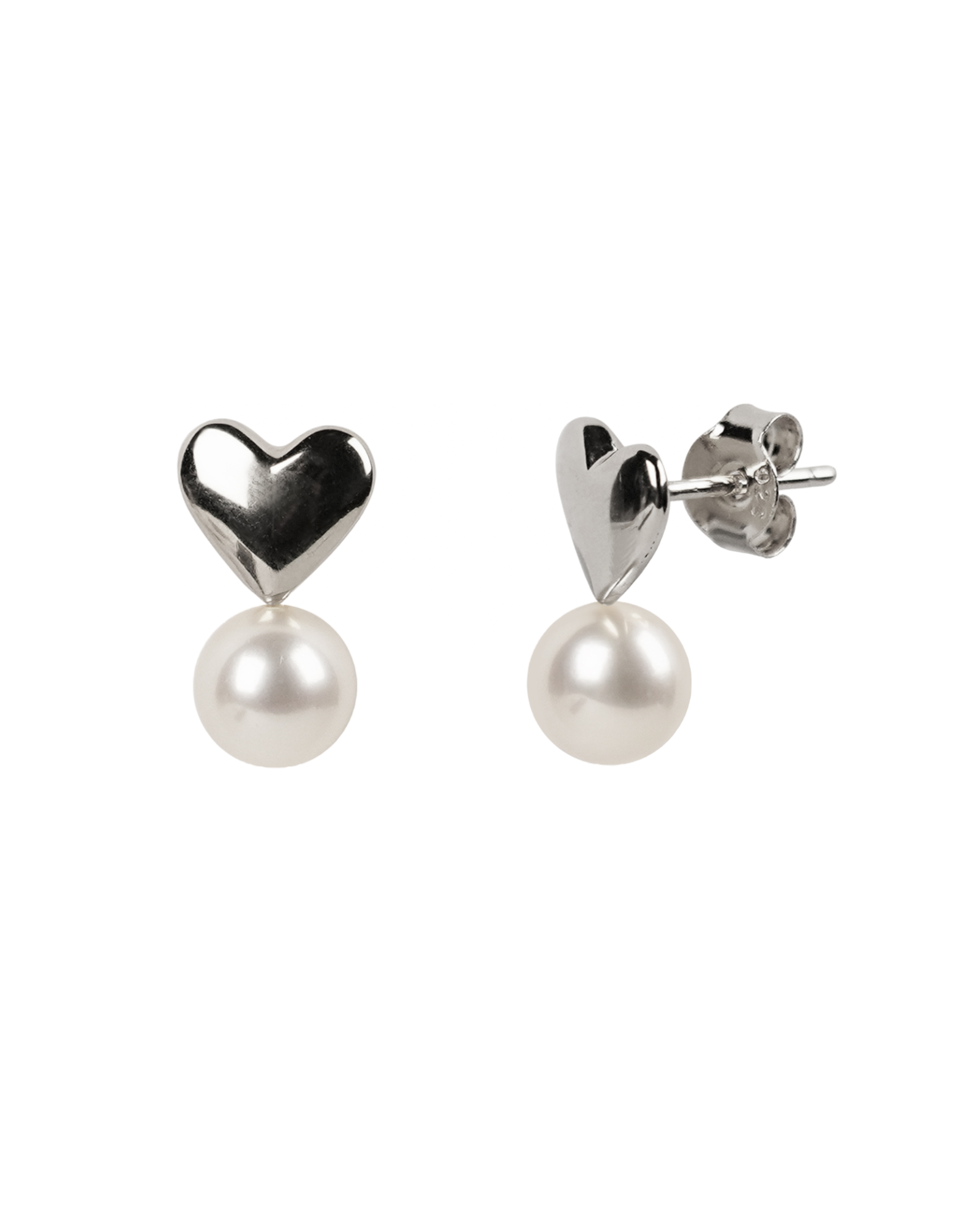 Love Heart Pearl Earrings In Silver