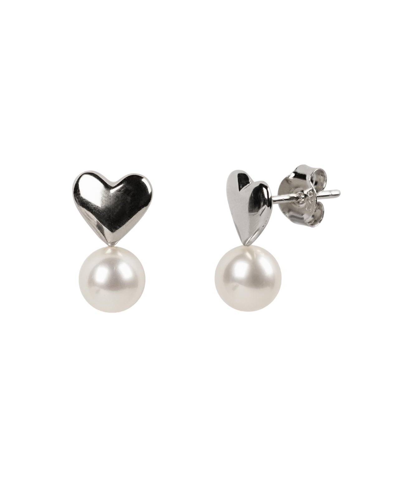 Love Heart Pearl Earrings In Silver