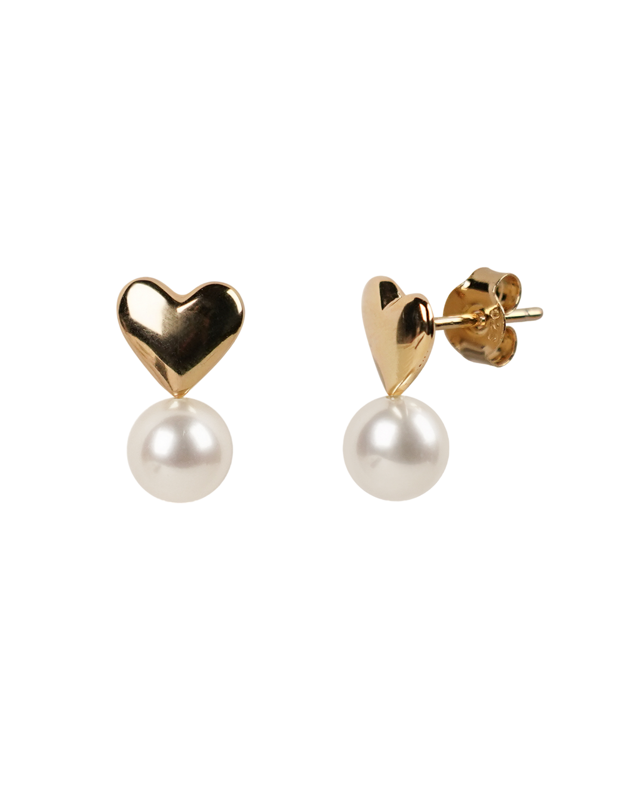 Love Heart Pearl Earrings In Gold