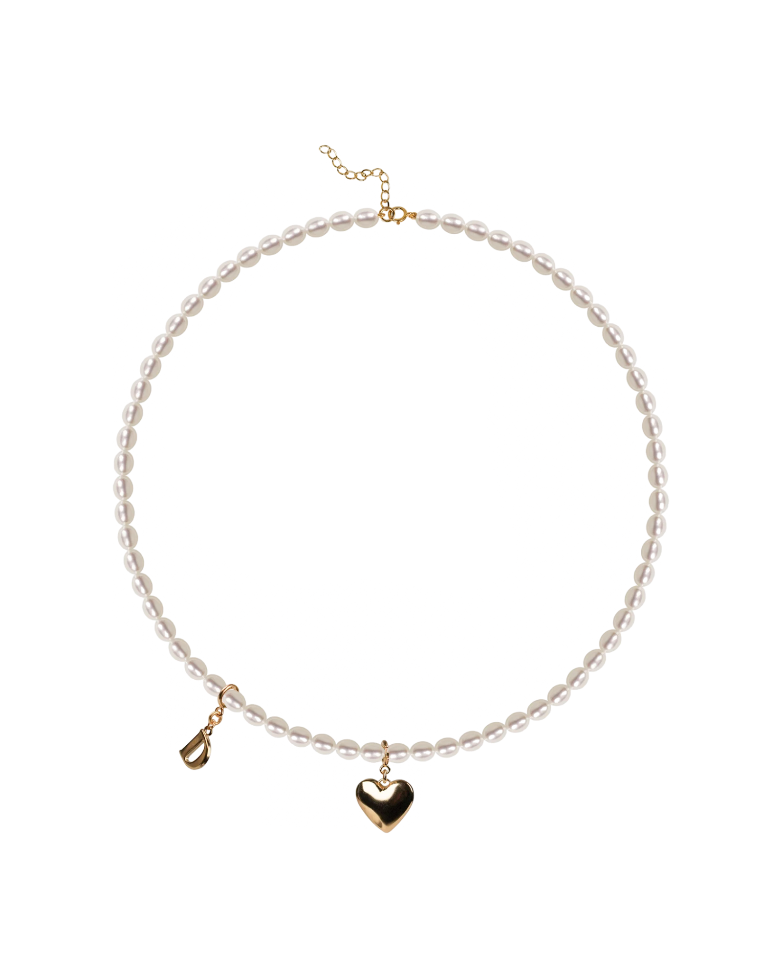 Love Heart Pearl Necklace In Gold