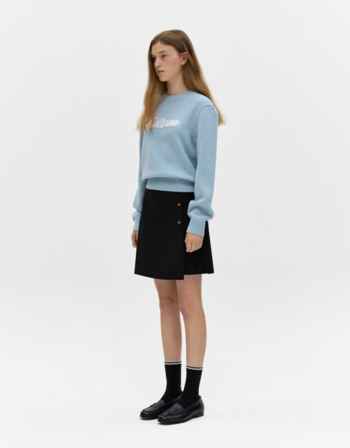 Lettering Puff Sleeve Knit In Sky Blue
