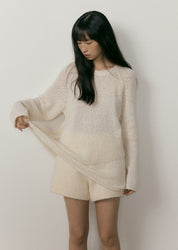 Boucle Embossing Knit Sweater In Cream