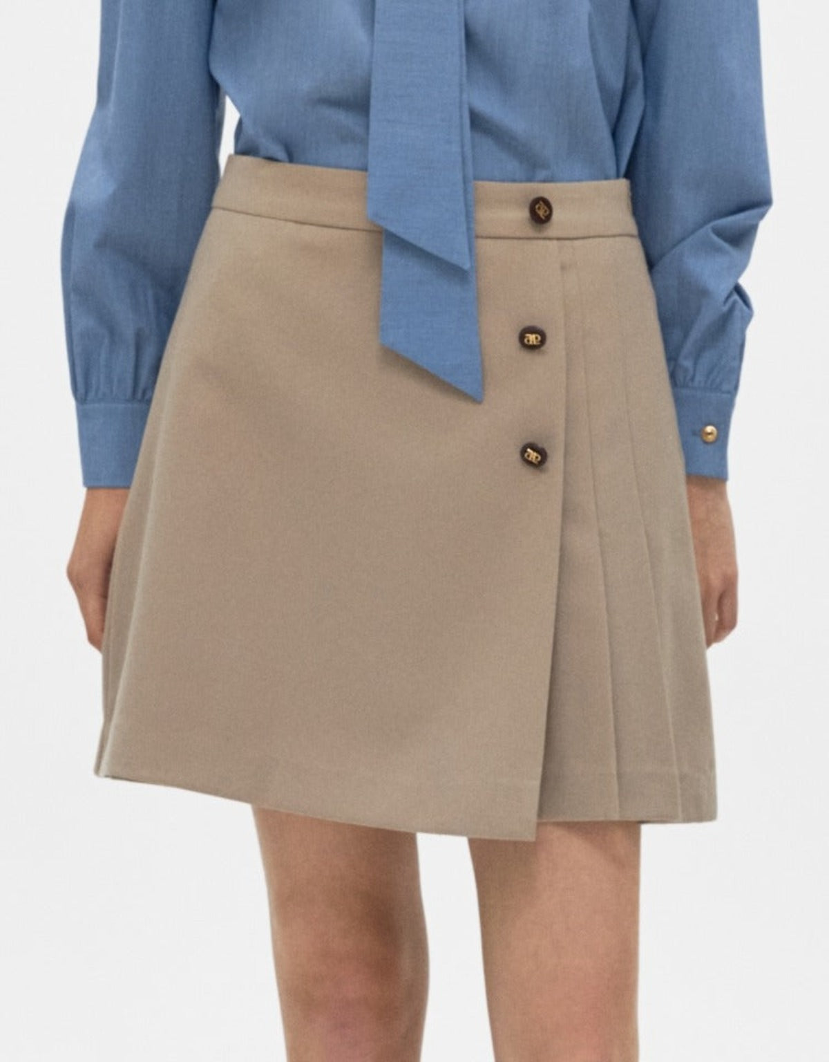 Pleats Mini Wrap Skirt In Beige