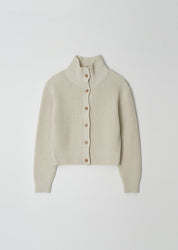 Wool High-neck Knit Cardigan In Ivory