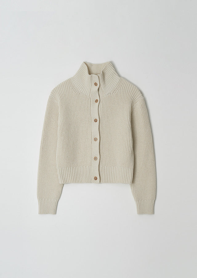 Wool High-neck Knit Cardigan In Ivory