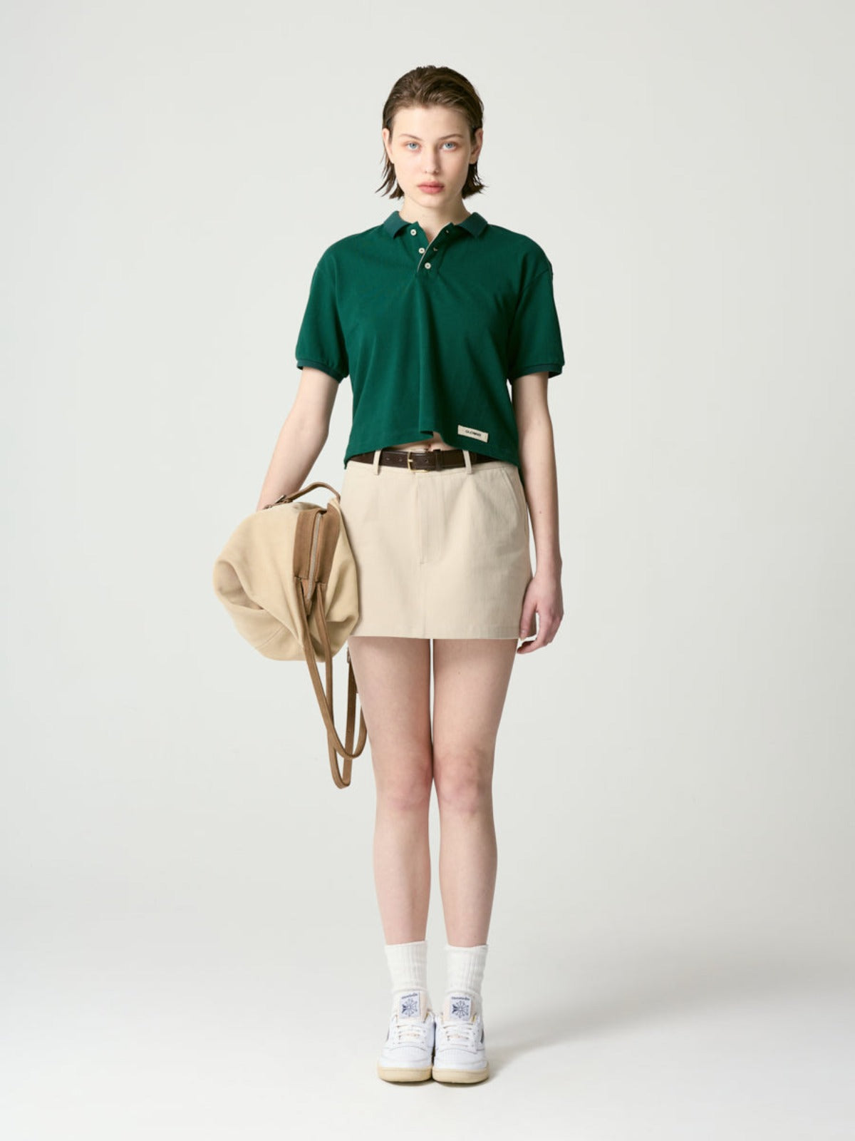Oxford Cotton Mini Skirt In Beige