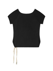 Bow Slit Knit Top In Black