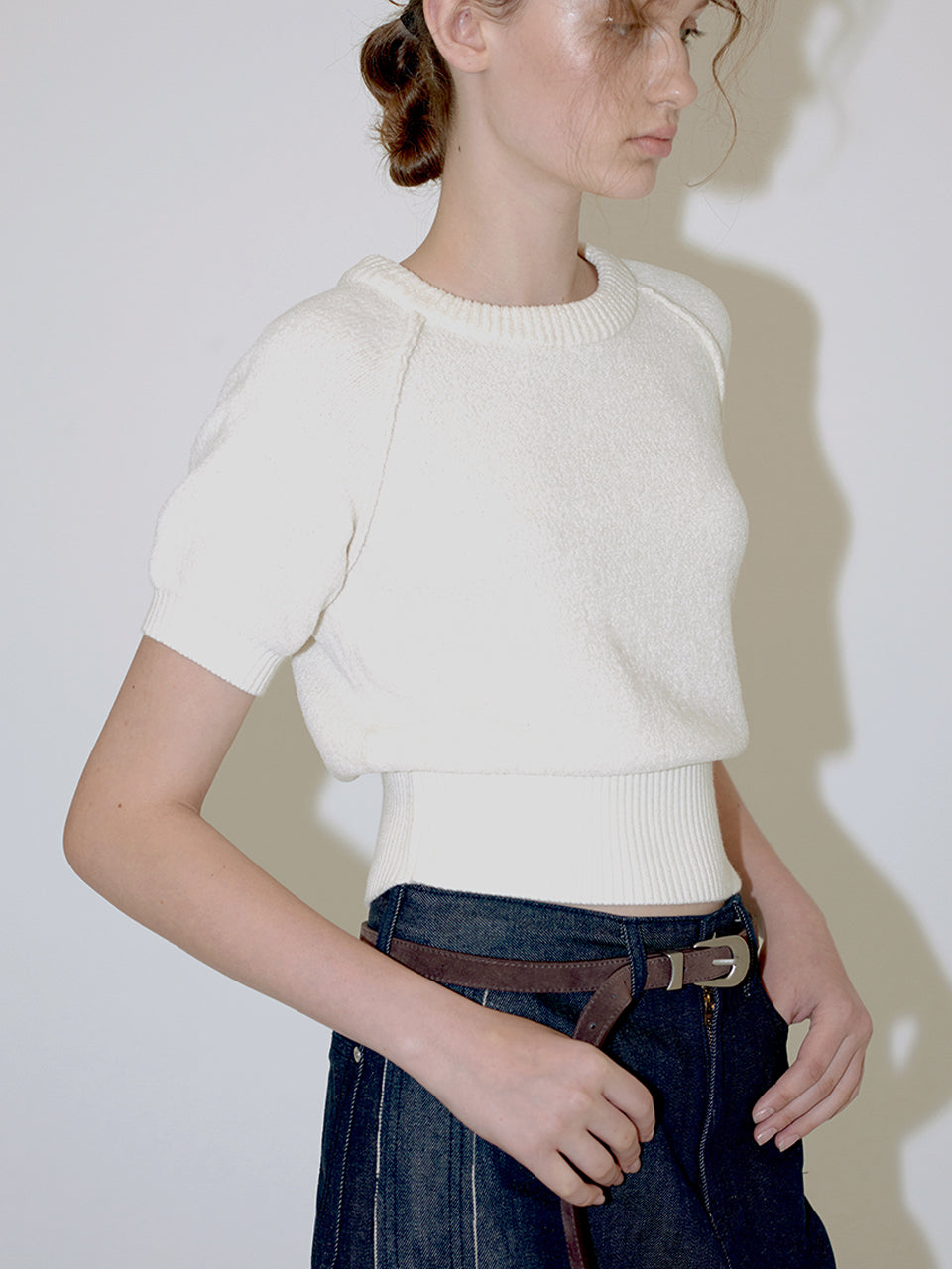 Pluffy Half Sleeve Knit In Ivory