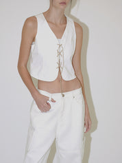 Cotton Lace Up Vest In White