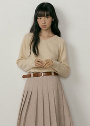 Lambswool V-neck Knit In Yellow Beige