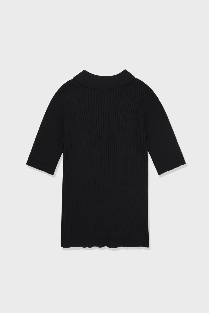 New Classic Polo Knit Top In Black
