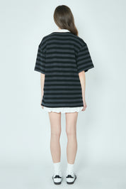 Terry Stripe Lugby T-Shirt In Charcoal