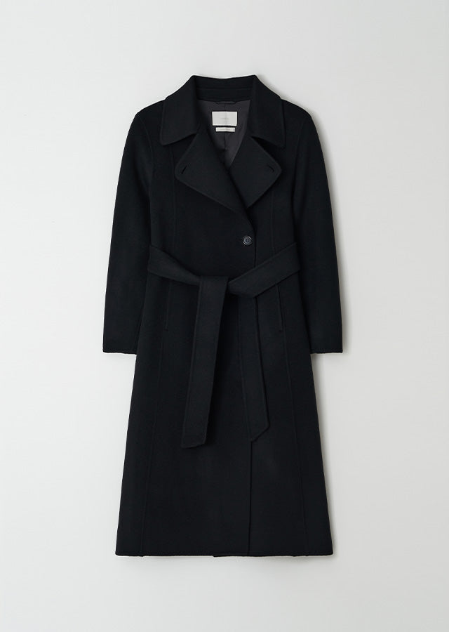 Handmade Cashmere Belted Coat In Black