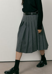 Wool Pleated Midi Skirt In Charcoal