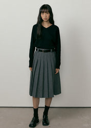 Wool Pleated Midi Skirt In Charcoal