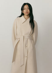 Handmade Cashmere Belted Coat In Oatmeal