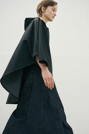 Grid Hoodie Cape In Black